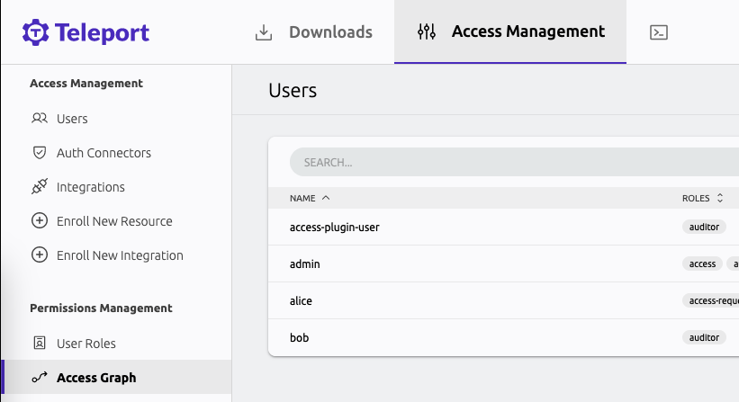 Access Management 메뉴 항목