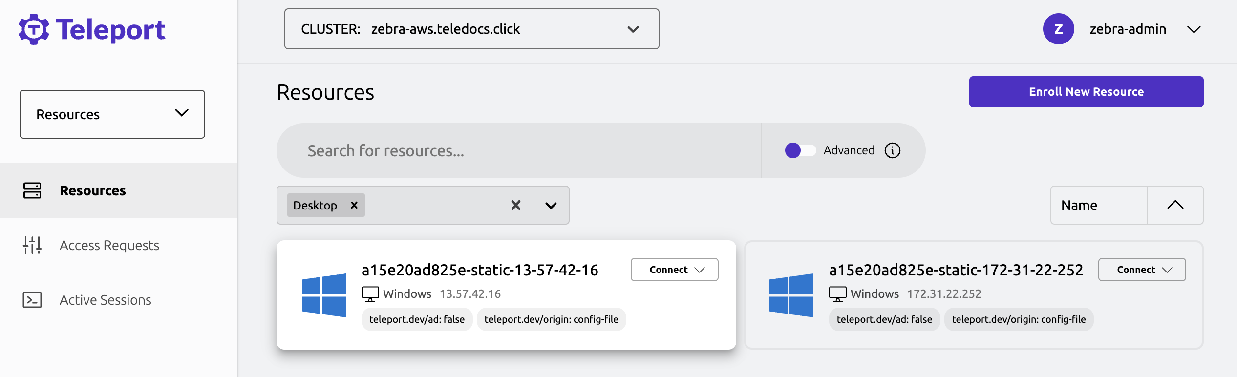Teleport 웹 UI에서 Windows 데스크탑에 연결하기