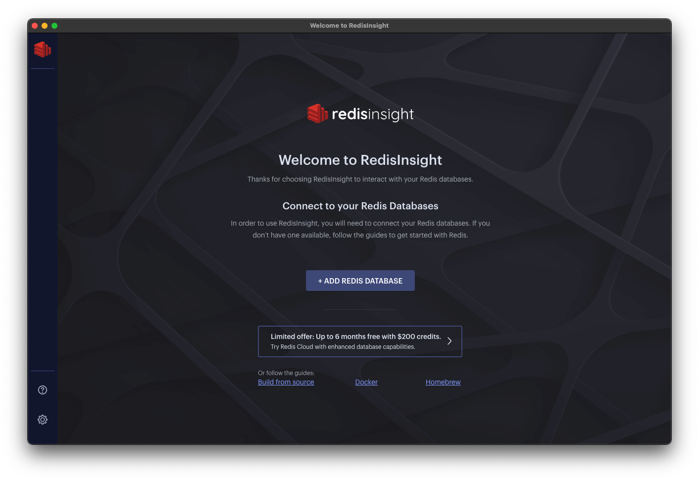 Redis Insight 시작 화면