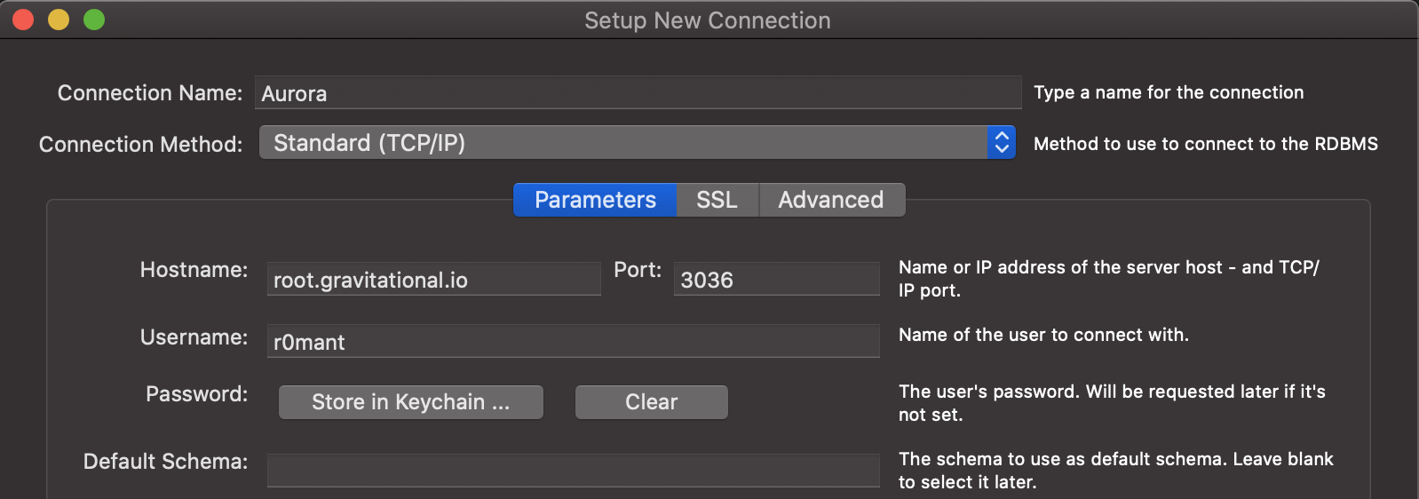 MySQL Workbench 매개변수