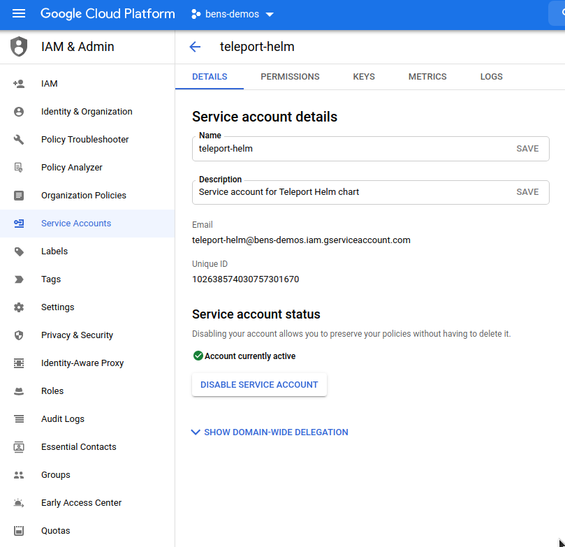 서비스 계정을
클릭합니다