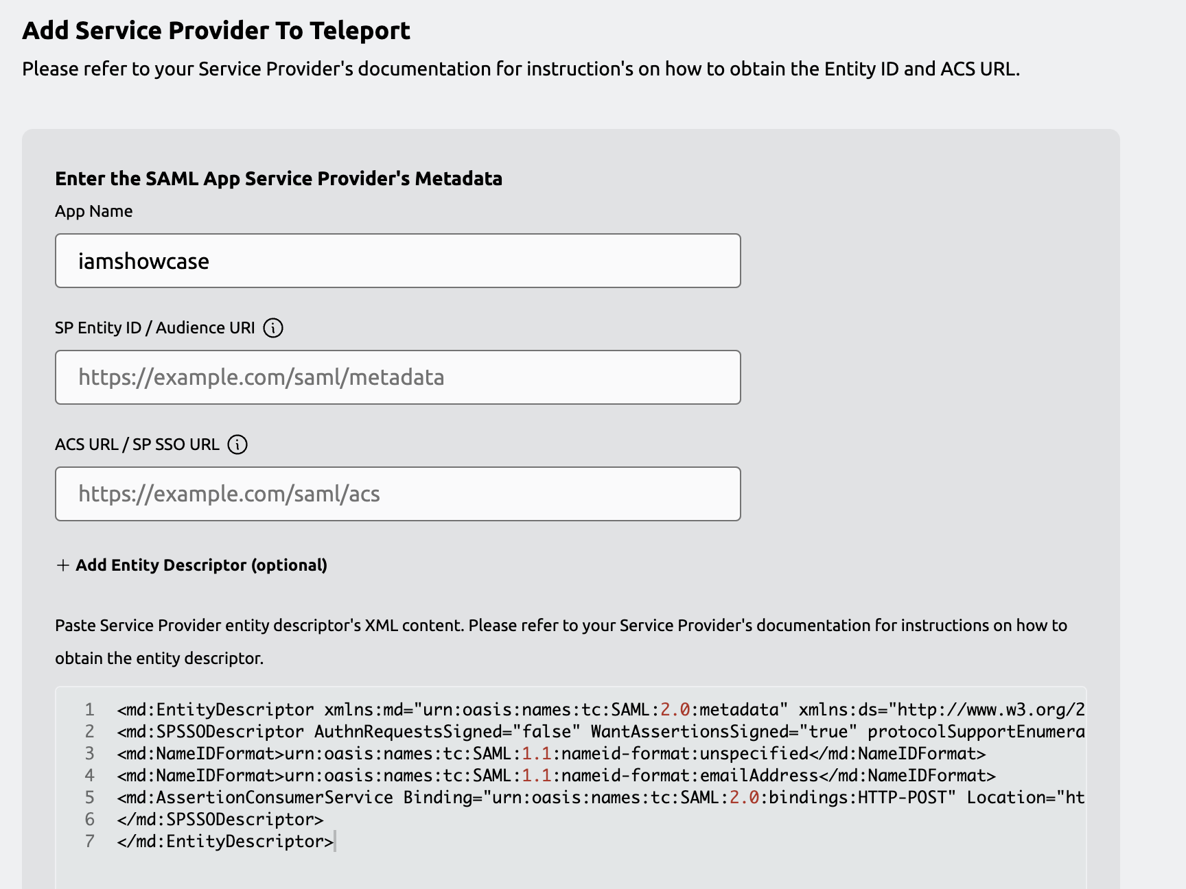 엔터티 설명자 추가