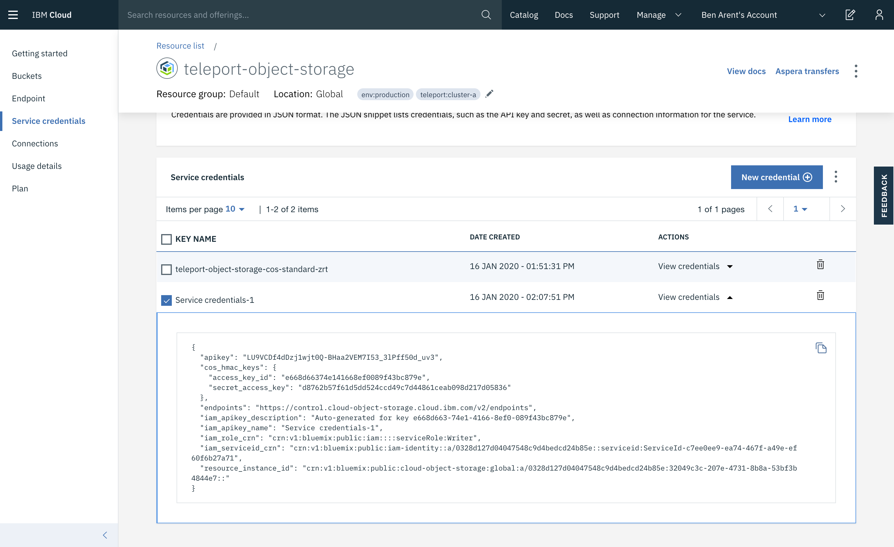 서비스 자격 증명 생성