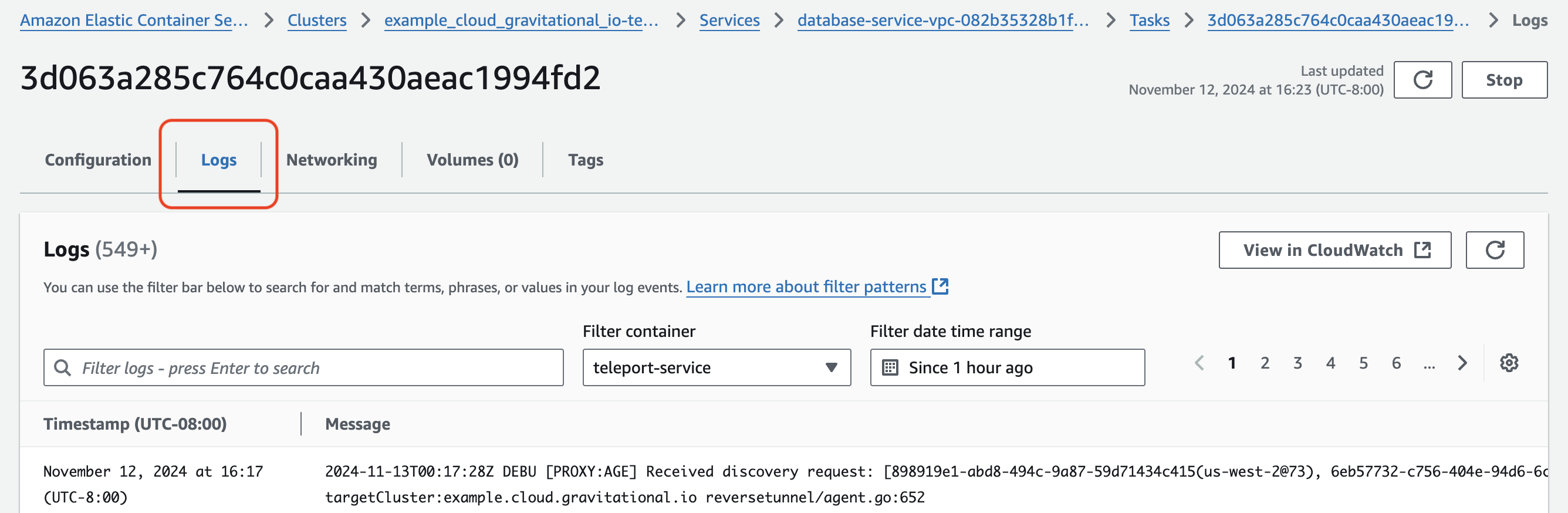 ECS 태스크 로그 스크린샷