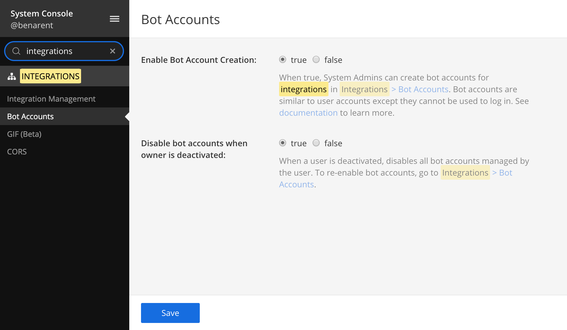 Mattermost 봇 활성화