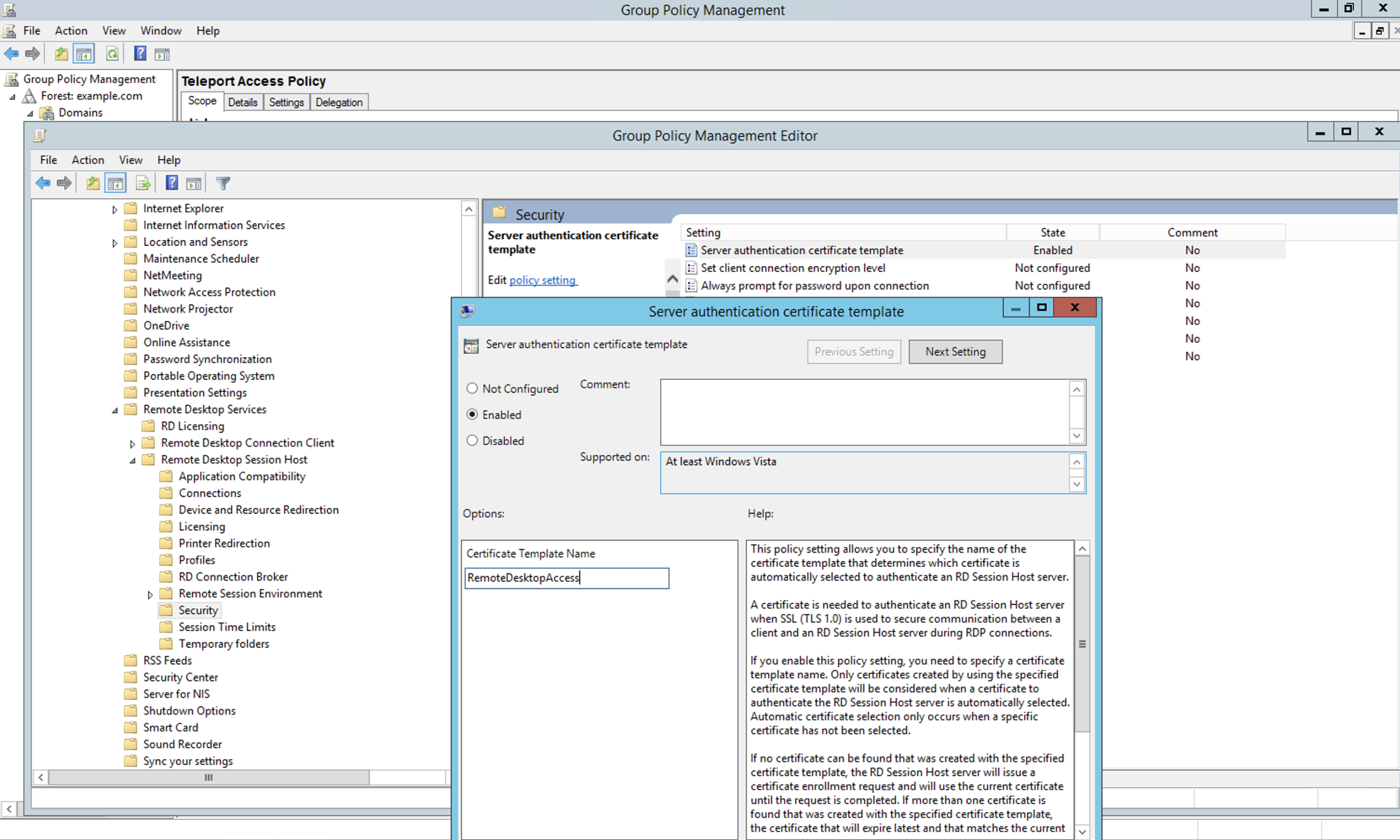 RDP 인증서
템플릿