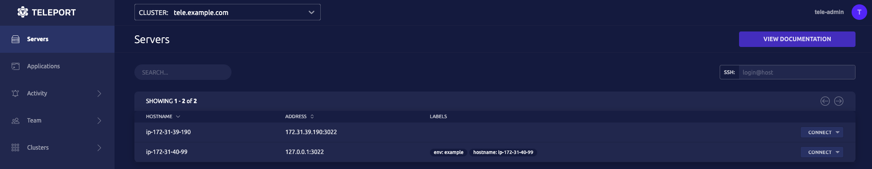 웹 UI에서의 두 서버