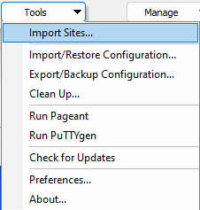 Click 'Tools', then choose 'Import
Sites...'