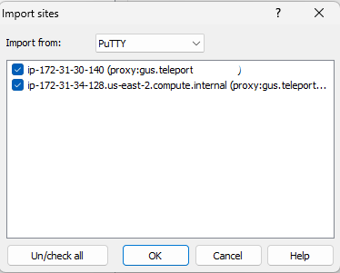 PuTTY 세션을 선택하고 확인을
클릭합니다.